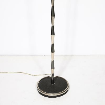 Gio Ponti Pair of MidCentury Geometric Polished Nickel Gunmetal Floor Lamps by Gio Ponti