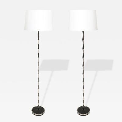 Gio Ponti Pair of MidCentury Geometric Polished Nickel Gunmetal Floor Lamps by Gio Ponti