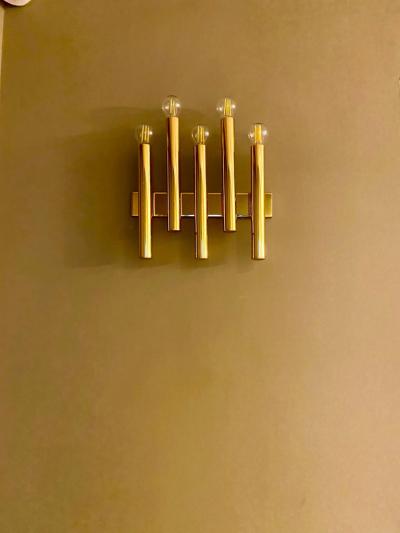 Gio Ponti Pair of Modern Brass Sconces Attributed to Gio Ponti 1970