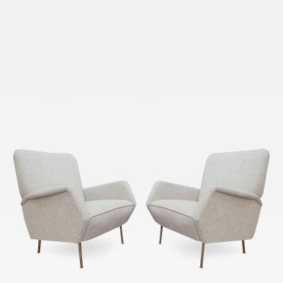 Gio Ponti Pair of Rare Gio Ponti Model 803 Armchairs with Brass Feet