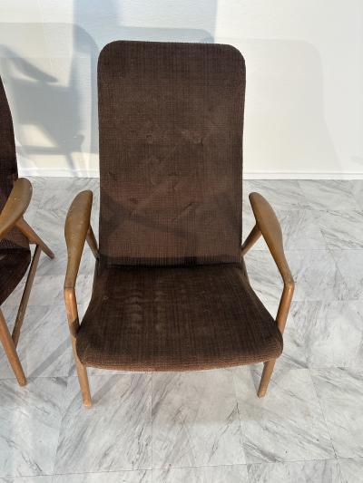 Gio Ponti Pair of Reclining Wingback Armchairs by Paolo Buffa 1950