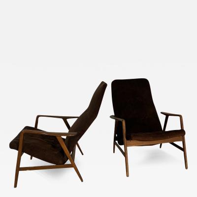 Gio Ponti Pair of Reclining Wingback Armchairs by Paolo Buffa 1950