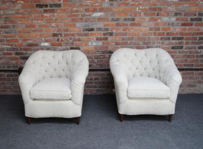 Gio Ponti Pair of Sculptural Italian Modern Boucl Lounge Chairs Attributed to Gio Ponti