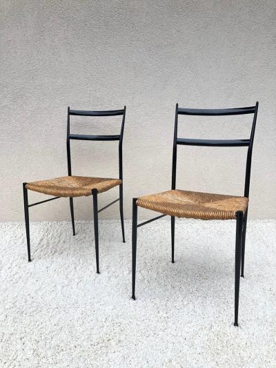 Gio Ponti Pair of Superlegga Style Chairs Metal Black Enameled Finish style of Gio Ponti