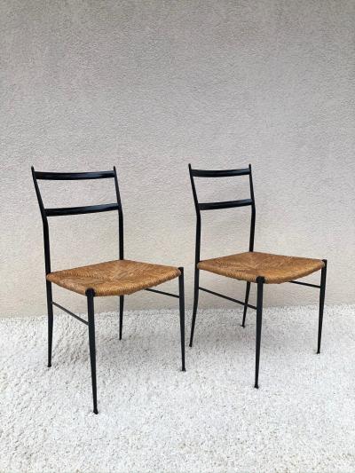 Gio Ponti Pair of Superlegga Style Chairs Metal Black Enameled Finish style of Gio Ponti