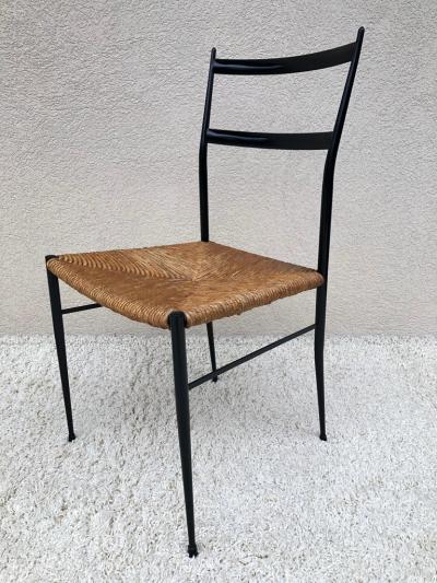 Gio Ponti Pair of Superlegga Style Chairs Metal Black Enameled Finish style of Gio Ponti