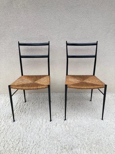 Gio Ponti Pair of Superlegga Style Chairs Metal Black Enameled Finish style of Gio Ponti