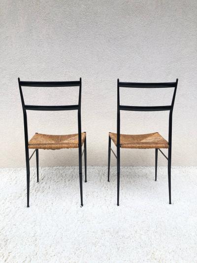 Gio Ponti Pair of Superlegga Style Chairs Metal Black Enameled Finish style of Gio Ponti