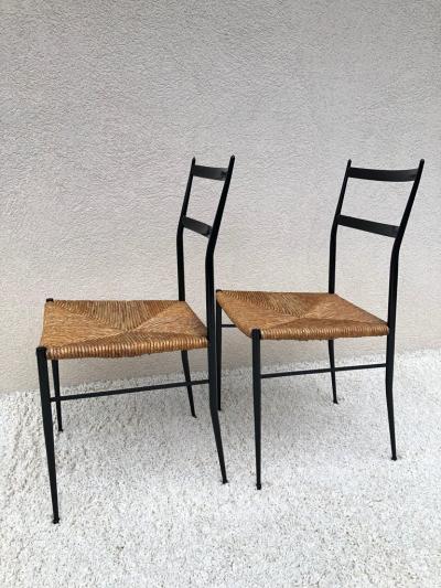 Gio Ponti Pair of Superlegga Style Chairs Metal Black Enameled Finish style of Gio Ponti