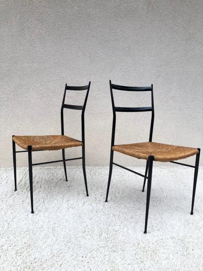 Gio Ponti Pair of Superlegga Style Chairs Metal Black Enameled Finish style of Gio Ponti