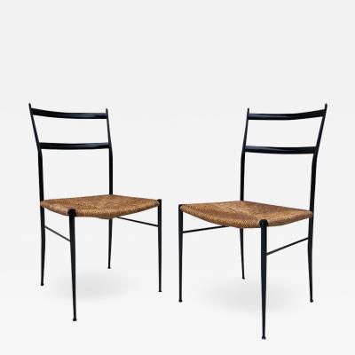Gio Ponti Pair of Superlegga Style Chairs Metal Black Enameled Finish style of Gio Ponti