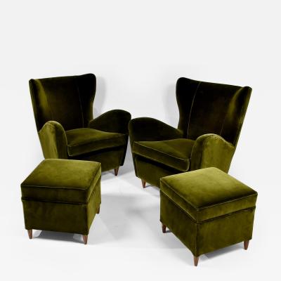 Gio Ponti Pair of armchairs ottomans