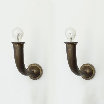 Gio Ponti Pair of monumental Italian 1930s Art Deco bronze wall lamps