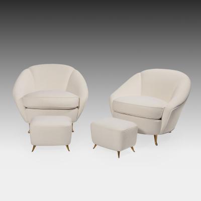 Gio Ponti Rare Pair of Ivory Boucl and Gilt Metal Armchairs by Gio Ponti