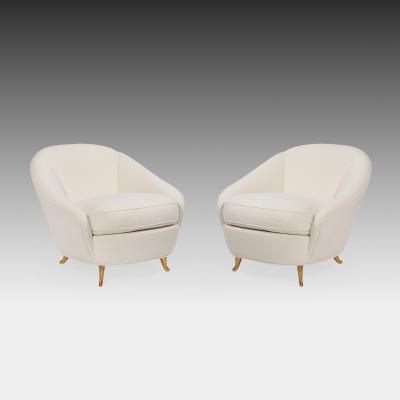 Gio Ponti Rare Pair of Ivory Boucl and Gilt Metal Armchairs by Gio Ponti