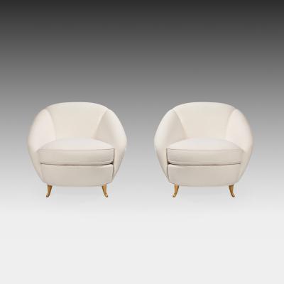 Gio Ponti Rare Pair of Ivory Boucl and Gilt Metal Armchairs by Gio Ponti