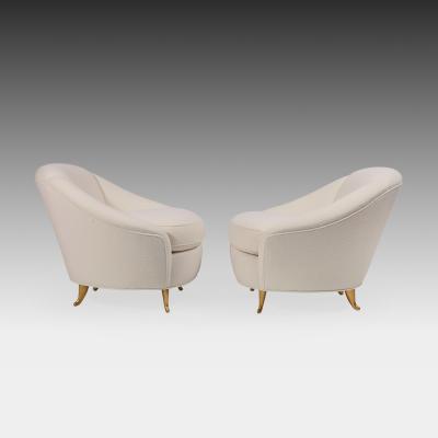 Gio Ponti Rare Pair of Ivory Boucl and Gilt Metal Armchairs by Gio Ponti