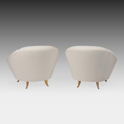 Gio Ponti Rare Pair of Ivory Boucl and Gilt Metal Armchairs by Gio Ponti
