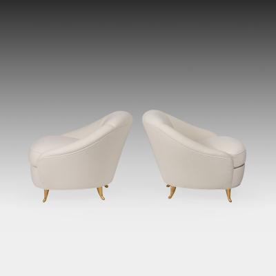 Gio Ponti Rare Pair of Ivory Boucl and Gilt Metal Armchairs by Gio Ponti