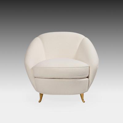 Gio Ponti Rare Pair of Ivory Boucl and Gilt Metal Armchairs by Gio Ponti