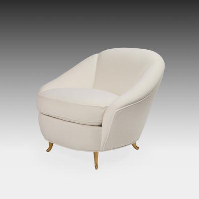 Gio Ponti Rare Pair of Ivory Boucl and Gilt Metal Armchairs by Gio Ponti