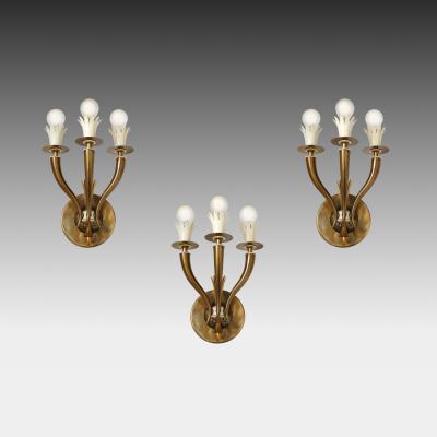 Gio Ponti Rare Set of Three Three Arm Sconces by Gio Ponti and Emilio Lancia