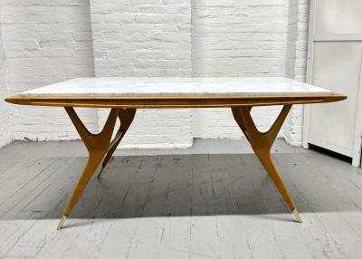 Gio Ponti Sculptural Italian Walnut Coffee Table w Carrara Marble Top