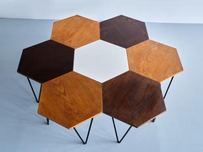 Gio Ponti Set of 7 Gio Ponti Modular Hexagonal Coffee Tables ISA Bergamo Italy 1950s