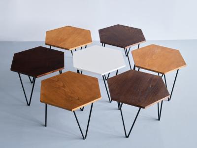 Gio Ponti Set of 7 Gio Ponti Modular Hexagonal Coffee Tables ISA Bergamo Italy 1950s