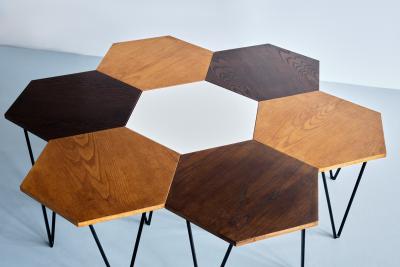 Gio Ponti Set of 7 Gio Ponti Modular Hexagonal Coffee Tables ISA Bergamo Italy 1950s