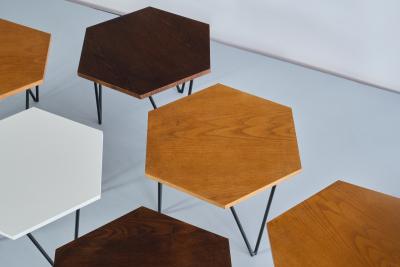 Gio Ponti Set of 7 Gio Ponti Modular Hexagonal Coffee Tables ISA Bergamo Italy 1950s