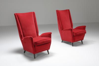 Gio Ponti Set of Italian Red Armchairs by Gio Ponti 1950s