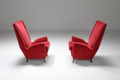 Gio Ponti Set of Italian Red Armchairs by Gio Ponti 1950s