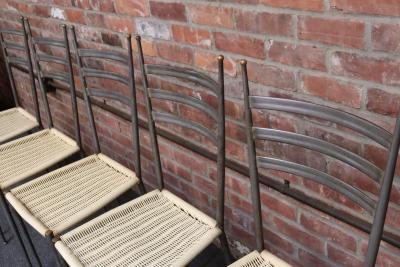 Gio Ponti Set of Six Italian Modernist Steel and Brass Dining Chairs After Gio Ponti