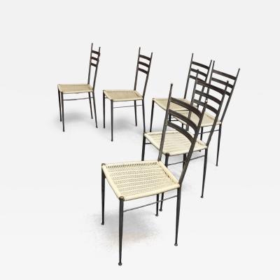 Gio Ponti Set of Six Italian Modernist Steel and Brass Dining Chairs After Gio Ponti