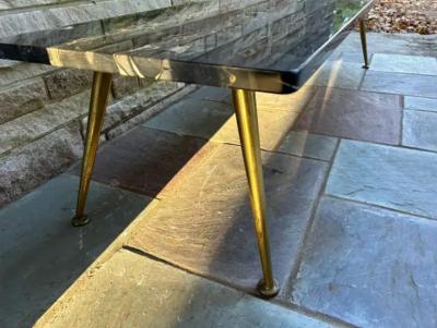 Gio Ponti Sexy Italian Gio Ponti style Black Marble Rectangular Coffee Table Brass legs