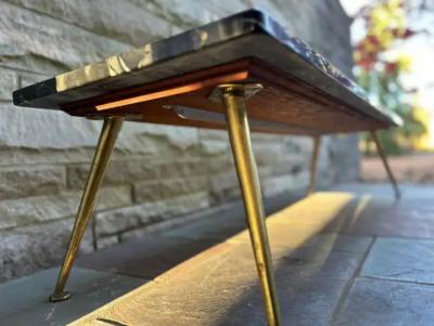 Gio Ponti Sexy Italian Gio Ponti style Black Marble Rectangular Coffee Table Brass legs