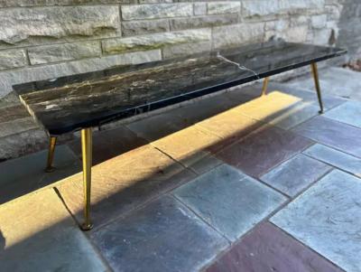 Gio Ponti Sexy Italian Gio Ponti style Black Marble Rectangular Coffee Table Brass legs