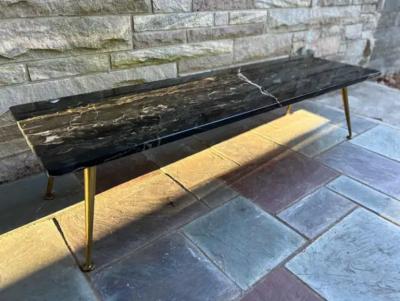 Gio Ponti Sexy Italian Gio Ponti style Black Marble Rectangular Coffee Table Brass legs