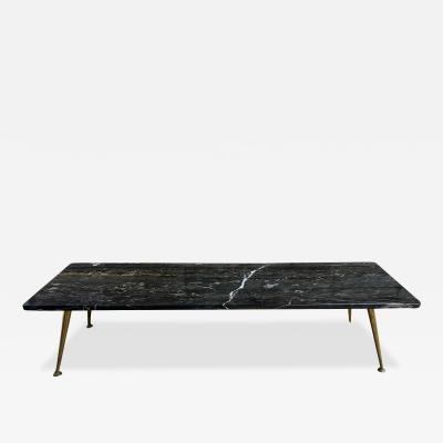 Gio Ponti Sexy Italian Gio Ponti style Black Marble Rectangular Coffee Table Brass legs