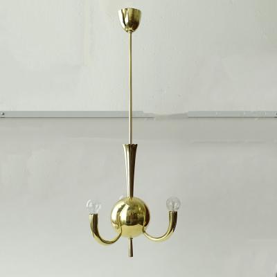 Gio Ponti Small Italian 1930s Art Deco Brass Three Lights Ceiling Lamp