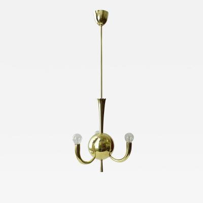 Gio Ponti Small Italian 1930s Art Deco Brass Three Lights Ceiling Lamp