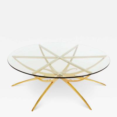 Gio Ponti Solid Brass Midcentury Italian Modern Round Glass Top Spider Cocktail Table