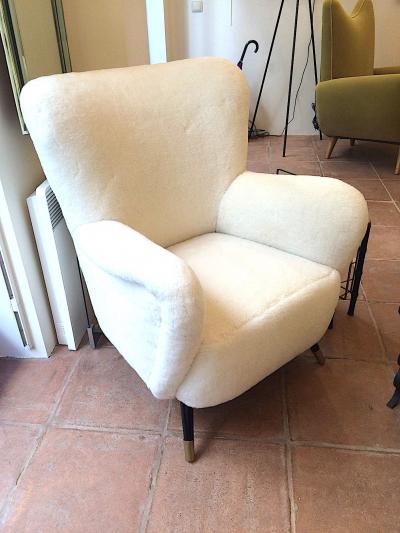 Gio Ponti Style of Gio Ponti Set of One Couch and Two Chairs in Wool Faux Fur