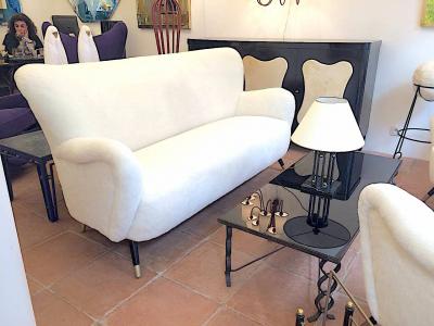 Gio Ponti Style of Gio Ponti Set of One Couch and Two Chairs in Wool Faux Fur