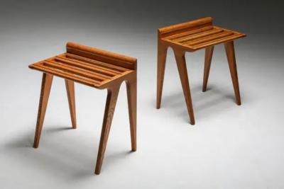 Gio Ponti Suitcase Holders by Gio Ponti in Oak and Brass 1950s