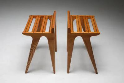 Gio Ponti Suitcase Holders by Gio Ponti in Oak and Brass 1950s