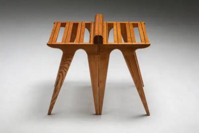 Gio Ponti Suitcase Holders by Gio Ponti in Oak and Brass 1950s