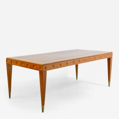 Gio Ponti Unique dining table in cherry wood with decorative motif in the shape of a lens