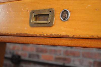 Gio Ponti Vintage Gio Ponti BNL Writing Table Desk in Italian Walnut Beech and Brass